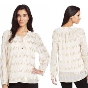 LILY PULITZER | ELSA Top SZ M Cameo White, Gold & Silver Cheers Jacquard